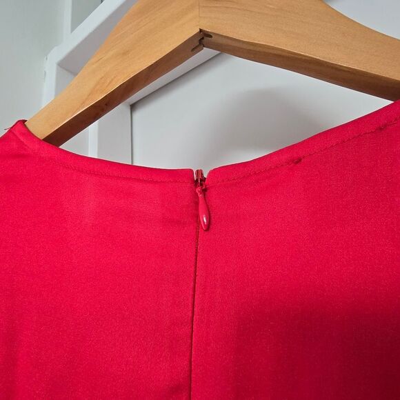 Pinko Zanzibar Satin Ruched Long Sleeve Party Cocktail Mini Dress in Red - Picture 11 of 14